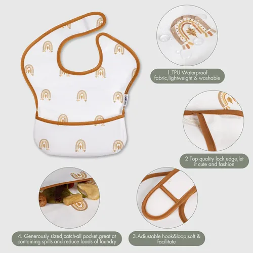 Miniatura 4 de Soarwg Kids Baberos para bebé, paquete de 5 baberos impermeables unisex para niños y niñas, imprescindibles para bebés que comen, alimentan Arcoíris