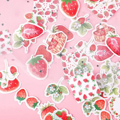 Miniatura 4 de Calcomanías de tamaño mini para álbumes de recortes, 45 piezas de decoración de Doraking DIY súper lindas calcomanías de fresa para laptop, álbum