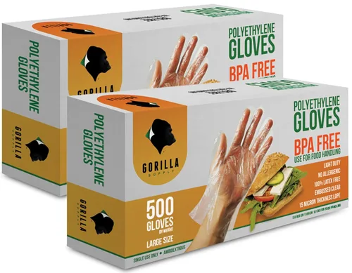 Miniatura 7 de GORILLA SUPPLY 500 Guantes Desechables Premium Libres de BPA de Plástico Poli PE LDPE para Cocina Manipulación de Alimentos Preparación de Alimentos