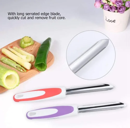Miniatura 2 de Fruta Pimienta Corer Suministros de Cocina de Acero Inoxidable Removedor de Núcleo 2 Piezas Naranja + 25x3cm / 9.8x1.2in