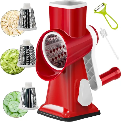 YOUCZON Rallador rotativo de queso multiusos de acero inoxidable, rallador de queso con asa, rallador sin esfuerzo de zanahorias, papas, verduras y