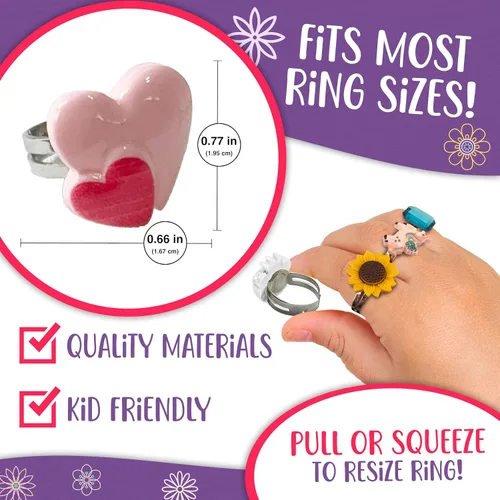 Miniatura 5 de Anillos de joyería para niños, 24 anillos ajustables de simulación, joyería de juego en caja de regalo morada, único, gran regalo de cumpleaños
