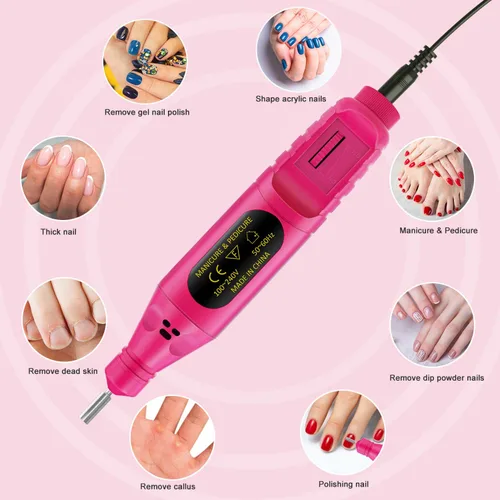 Miniatura 6 de Taladro de uñas eléctrico USB, lima de uñas portátil profesional, manicura y pedicura con 6 brocas de uñas, kit de herramientas de arte de uñas