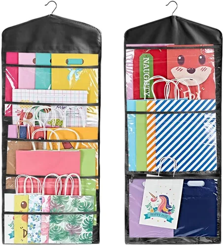 Miniatura 13 de ProPik Organizador de Almacenamiento para Bolsas de Regalo Colgantes de Doble Cara con Múltiples Bolsillos Delanteros y Traseros - Organice Su Papel