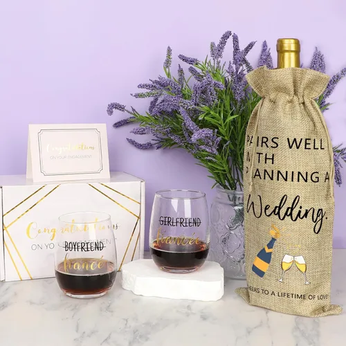 Miniatura 3 de Frerdui Regalos de compromiso para parejas, novio y novia, juego de regalo de compromiso con bolsa de vino, regalo de prometido para él y su novia
