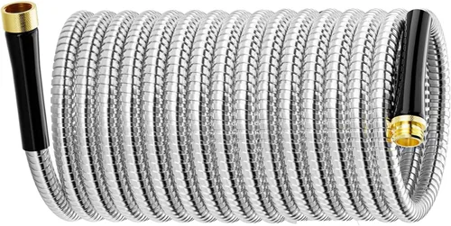 Miniatura 7 de SPECILITE Manguera de agua de jardín de acero inoxidable de 25 pies, tubo flexible y ligero, manguera de agua de metal resistente no expandible