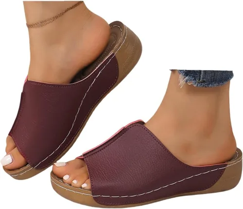 Sandalias ortopédicas para mujer, plataforma elegante, sandalias ortopédicas cómodas con soporte de arco sin cordones, planas, suaves, modernas Rojo
