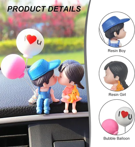 Miniatura 3 de DXNQ Lindas decoraciones de tablero de automóvil para parejas, preciosas figuras de dibujos animados de besos, adorno de automóvil