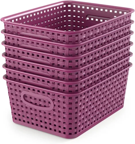 Miniatura 19 de WYT Cesta organizadora de almacenamiento tejida, paquete de 6 cestas de tejido de plástico negro, 10.1 x 7.55 x 4.1 pulgadas