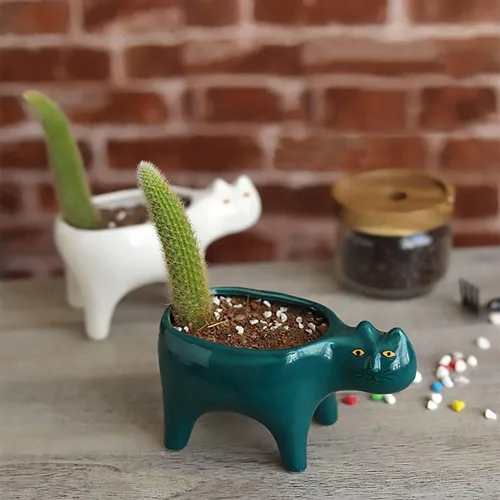 Miniatura 6 de DIYOMR Macetero de animales para suculentas, macetas de cerámica para gatos, contenedores de cactus o plantas para decoración del hogar, oficina