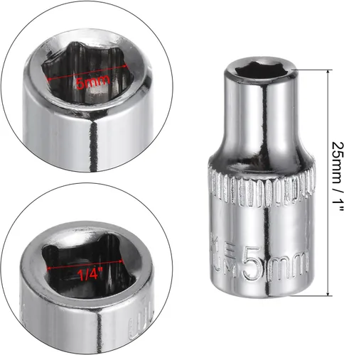 Miniatura 3 de uxcell 4 Pcs 1/4-Inch Drive 0.197 in 6-Point Zócalo poco profundo, métrico, acero con cromado