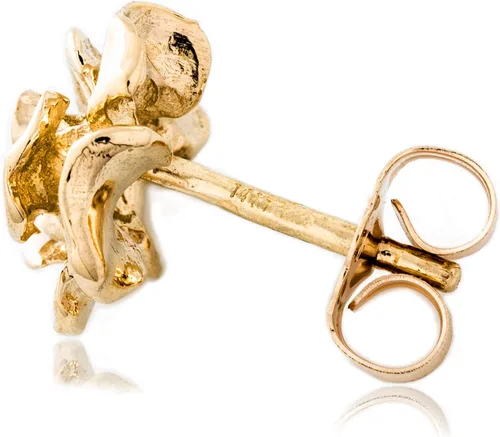 Miniatura 6 de Aretes de oro amarillo macizo de 14 quilates con diseño de flor de rosa, estilo hecho a mano, 38 pulgadas con poste y parte trasera de fricción