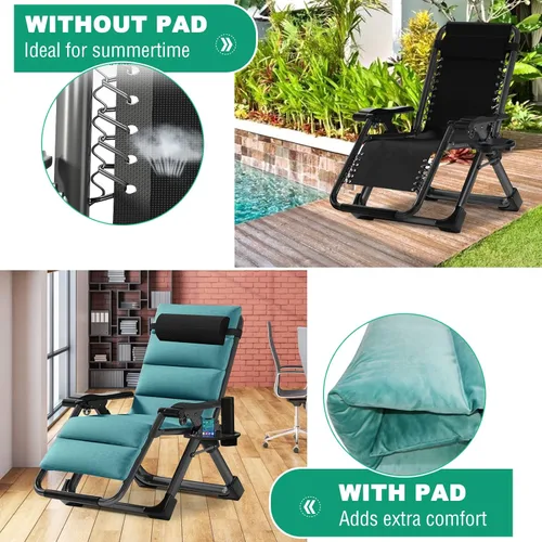Miniatura 6 de LILYPELLE Silla de Gravedad Cero, Sillón Reclinable Premium para Césped Plegable Portátil Chaise Lounge con Cojín Desmontable, Reposacabezas
