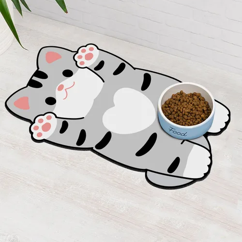 Miniatura 6 de Tapete de comida para gatos de interior – Sin manchas fácil de limpiar suministros para mascotas – Cuencos para gatos