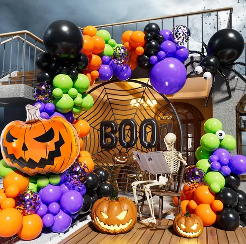 Miniatura 16 de Kit de arco de globos para Halloween – 129 piezas, globos rosados, negros, plateados y blancos con globos de aluminio de fantasmas y estrellas
