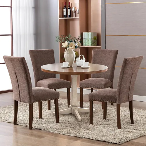 Miniatura 2 de COLAMY Juego de 2 sillas de comedor tapizadas Parsons, sillas de tela para comedor y cocina con detalle de cabeza de clavo y patas de madera