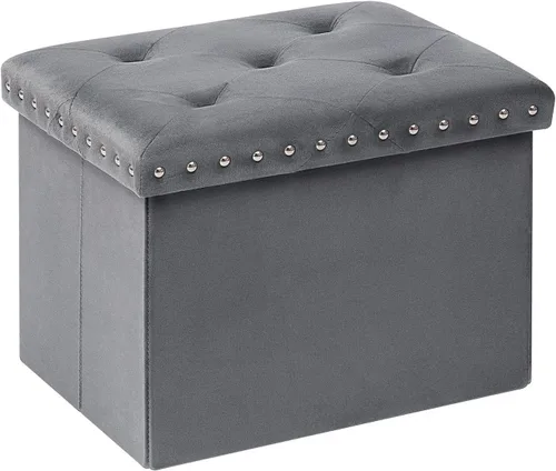 Miniatura 16 de PINPLUS Banco Otomán de Almacenamiento Plegable, Taburete Reposapiés Plegable de Terciopelo Acolchado con Remache, Banco para Pie de Cama, Baúl