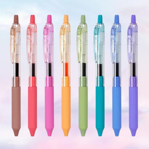 Miniatura 8 de WRITECH Bolígrafos de gel de punta fina: 1.0mm tinta negra retráctil 4 unidades escritura suave con barril de color degradado estético para diario