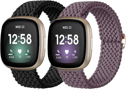 Miniatura 15 de Paquete de 2 bandas impermeables compatibles con Fitbit Versa 3/Fitbit Versa 4/Fitbit Sense/Sense 2, pulseras deportivas clásicas de repuesto suaves
