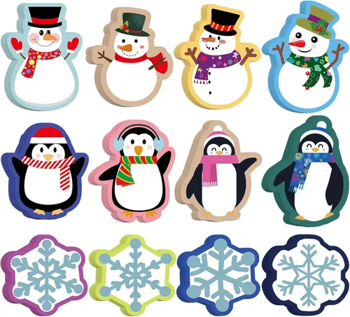 60 piezas de recortes de Navidad para invierno, mezcla colorida de pingüinos, copos de nieve, muñeco de nieve con 120 puntos adhesivos para tablón
