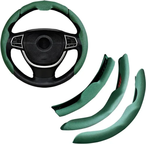 Miniatura 14 de Funda para volante de automóvil, de piel napa de 15 pulgadas, juego de 3 protectores antideslizantes para volante de automóvil, ajuste universal