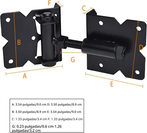 Miniatura 4 de Bisagras de hardware de puerta de cierre automático, resistentes para vallas de madera/vinilo/PVC, ajustable en 90 grados, con tornillos