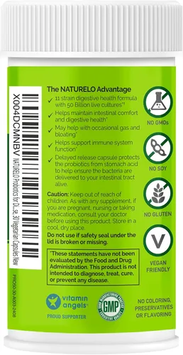 Miniatura 7 de NATURELO Probióticos para la salud digestiva - 50 mil millones de UFC, suplemento diario de 11 cepas - Estimula el sistema inmunológico, liberación