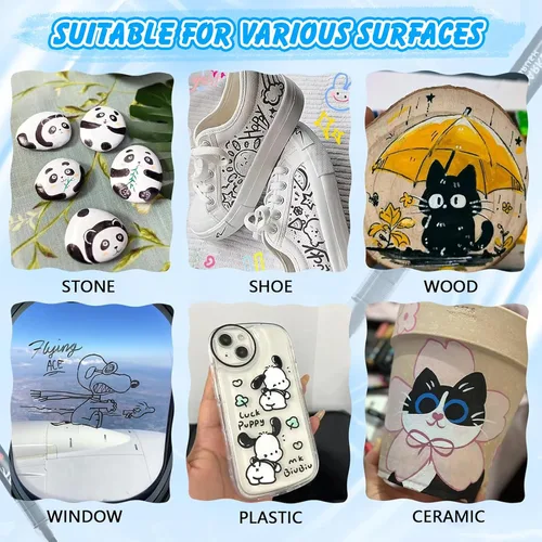 Miniatura 8 de Surcotto 12 marcadores de pintura acrílica negra, marcadores de pintura acrílica con punta de pincel suave, marcadores acrílicos impermeables