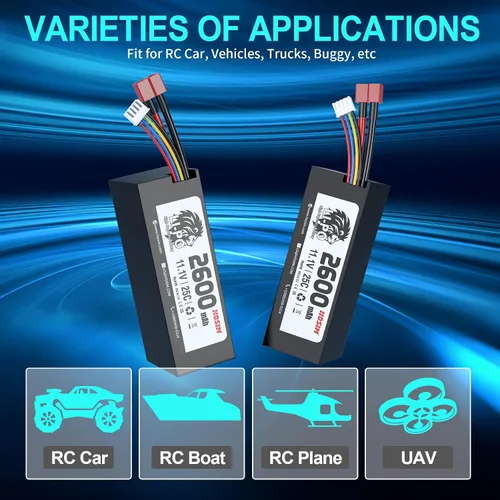 Miniatura 6 de Hosim Batería Lipo 3S 11.1V 2600mAh 25C RC Car Lipo Baterías Hard Case T-Plug Li-po Batería para 1/8 1/10 1/14 Escala de Alta Velocidad Vehículos RC