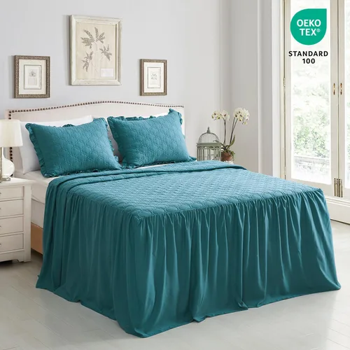 Miniatura 2 de CHIXIN Colcha con Falda con Volantes - Caída de 30 Pulgadas de Largo, Ropa de Cama Estilo Shabby Chic, Ligera, Juego de 3 Piezas, Tamaño California