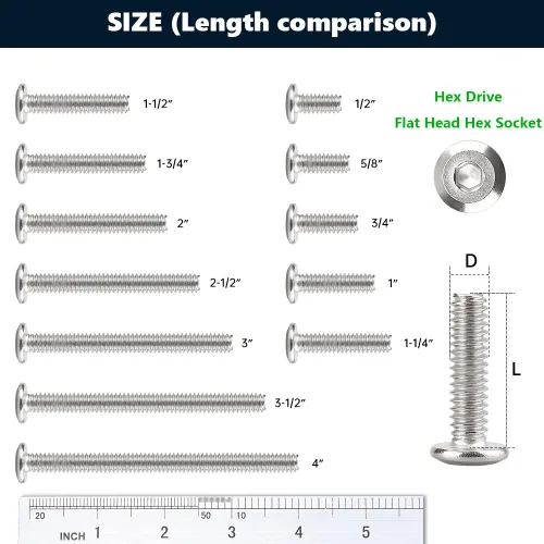 Miniatura 8 de 1/4-20 x 1-1/4" (30 PCS) Tornillo de cabeza plana de cabeza plana, 304 tornillos de unión de acero inoxidable 18-8, rosca completa, pernos
