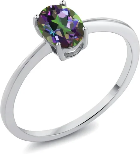 Miniatura 62 de Gem Stone King Anillo de compromiso solitario con piedra preciosa de oro blanco de 10 quilates, ovalado, 0.27 x 0.19 pulgadas, anillo de promesa
