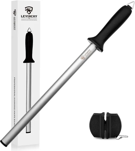 Acero para afilar cuchillos de diamante, acero profesional con revestimiento de diamante de 12 pulgadas, varilla afiladora de cuchillos prémium para
