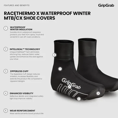 Miniatura 2 de Cubrezapatillas para bicicleta GripGrab RaceThermo X, impermeables para invierno, para ciclismo de grava, MTB, para clima frío, de neopreno