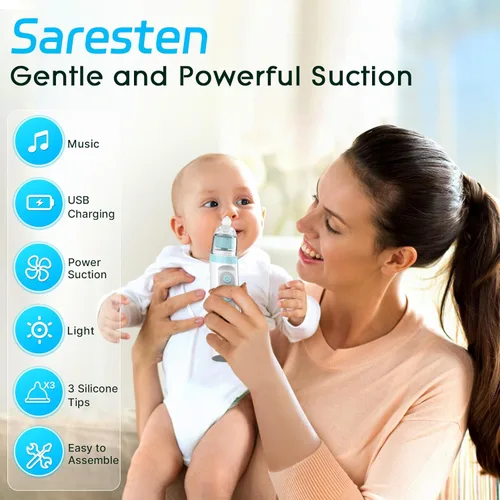 Miniatura 10 de Aspirador nasal para bebé, aspirador nasal recargable para bebé, aspirador nasal para bebé con 3 puntas de silicona, succión ajustable, aspirador