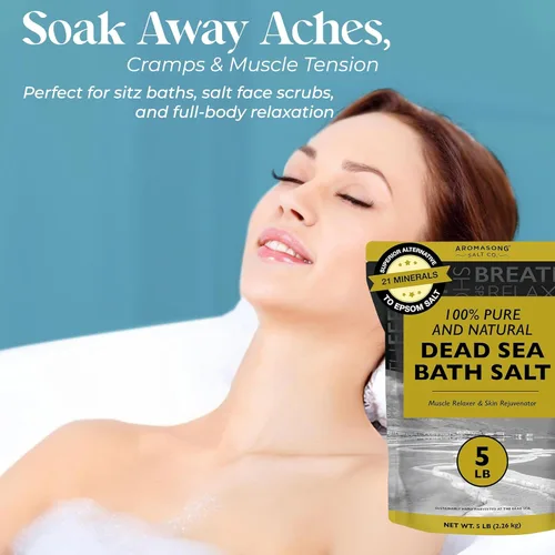 Miniatura 3 de Aromasong Sal de baño del Mar Muerto, 100% puras y naturales, sales del mar muerto para remojar grano fino de 5 libras, paquete resellable a granel