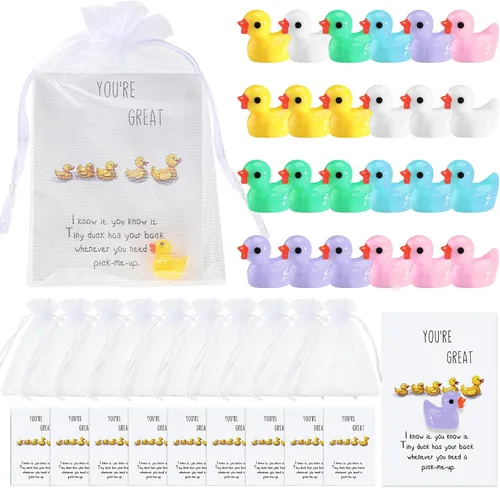 Miniatura 8 de Unittype 24 piezas de regalos inspiradores, mini patos de resina a granel con tarjetas de texto "You're Great", bolsas de organza, regalos