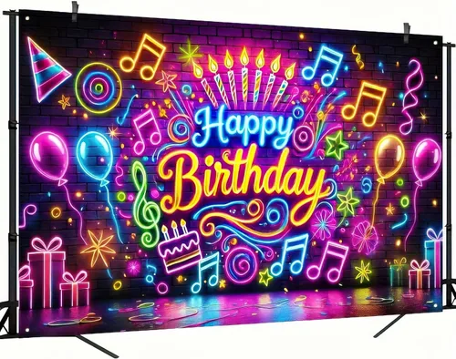 Miniatura 2 de BlissYard Pancarta de Neón de Feliz Cumpleaños que Brilla en la Oscuridad Pancarta de Feliz Cumpleaños que Brilla en la Oscuridad Telón de Fondo