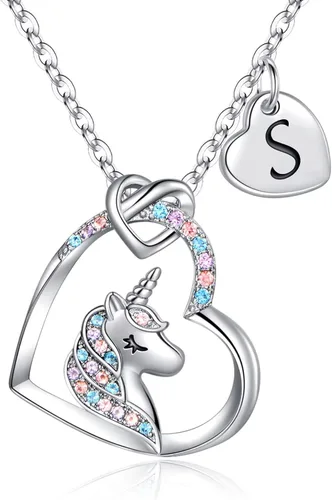 Hidepoo Regalos de unicornios para niñas, chapado en oro de 14 quilates, oro blanco, oro rosa, collar de unicornio con circonita cúbica colorida
