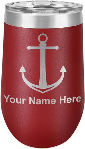 Miniatura 18 de LaserGram Vaso de vino de acero inoxidable de doble pared, ancla de barco, grabado personalizado incluido (negro)