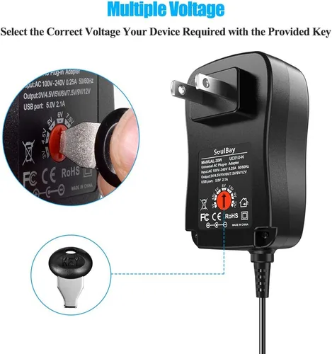 Miniatura 5 de SoulBay Fuente de alimentación universal AC a DC 3V 4.5V 5V 6V 7.5V 9V 12V Adaptador de corriente multivoltaje con 8 enchufes para centro negativo