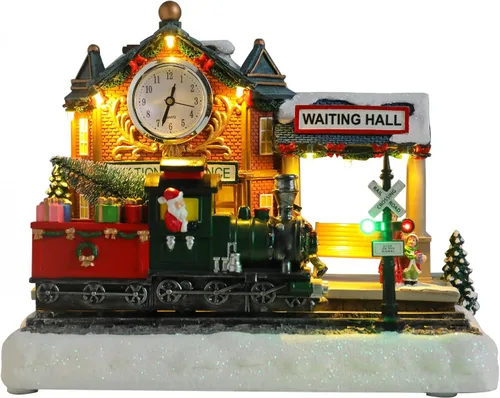 Miniatura 11 de Bdor - Decoración Navideña Iluminada con Música, Diseño de Pueblo Navideño, Figura Coleccionable de Papá Noel y Ciervo, Funciona