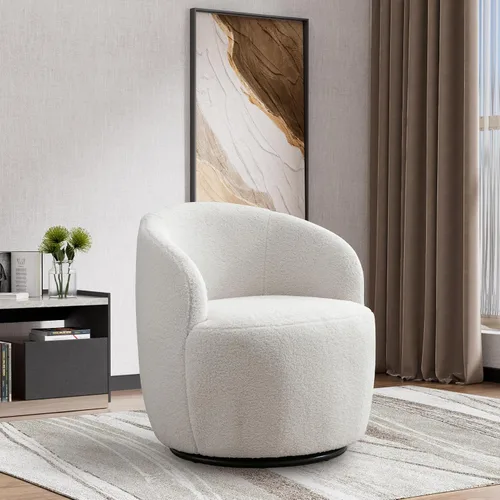 Miniatura 10 de Wrofly Silla giratoria de barril moderna, cómoda silla giratoria Boucle, cómoda silla redonda de chenilla, pequeña silla tapizada para sala