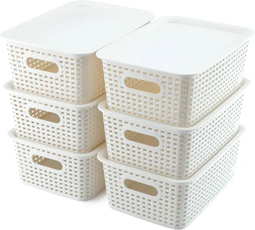Miniatura 10 de AREYZIN Contenedores de Almacenamiento de Plástico Cestas de Almacenamiento con Tapa Cestas Pequeñas para Organizar Contenedor de Almacenamiento