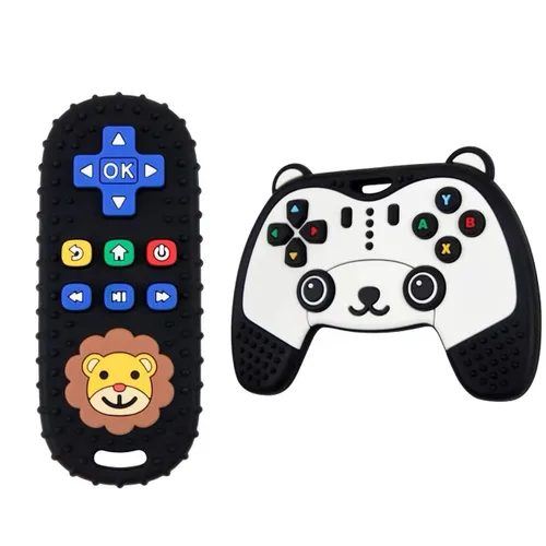 Miniatura 10 de AALFA Juguetes de Dentición para Bebé, Conjunto de Mordedores de Silicona Suave en Forma de Control Remoto de TV + Máquina de Juegos, Juguetes Rosa