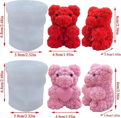 Miniatura 3 de 2 moldes de silicona de oso de rosas, moldes para hacer velas de oso de peluche 3D, molde de resina epoxi de silicona, adorno para velas de cera