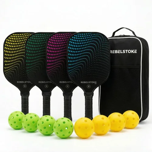 Miniatura 8 de Juego completo de 4 paletas de pickleball con bolsa, juego de 4 palas de pickleball, diseñadas en los Estados Unidos, agarre cómodo, kit de bolas