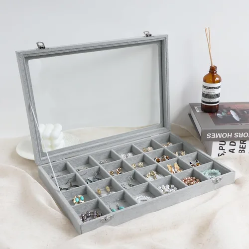 Miniatura 43 de Wuligirl - Joyero organizador de terciopelo para aretes, collares y pulseras con tapa transparente de exhibición, almacenamiento de joyas
