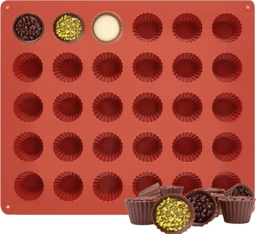 JOERSH Molde de silicona para taza de mantequilla de maní de 30 cavidades, tamaño de mordida para bombas de grasa Keto, chocolate oscuro