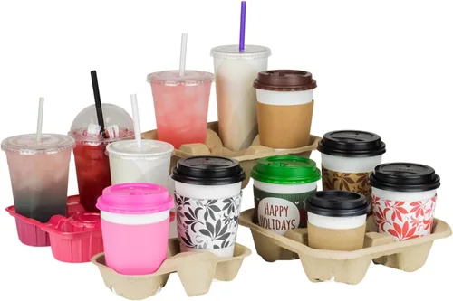 Miniatura 4 de Karat Portabebidas desechable Paquete de 600 Bandeja portadora de bebidas de fibra moldeada de 2 tazas (tazas de 8 a 24 onzas) resistente, fácil